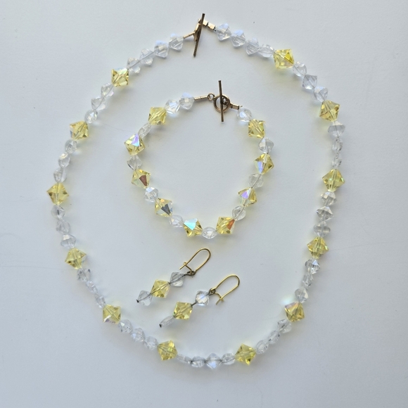 Jewelry - Elegant Clear and Yellow Crystal Necklace Bracelet and Earring Set